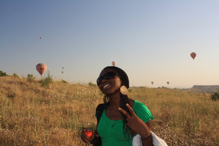 Celebratory picture after hot air balloon ride in Cappadocia