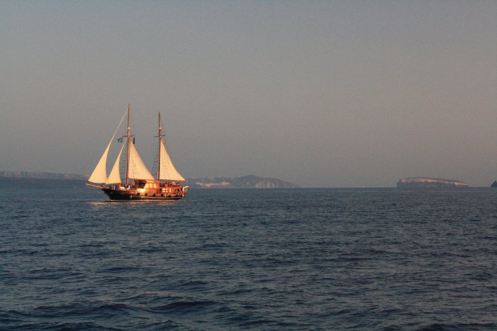 Sunset sailing in Santorini on my first international trip
