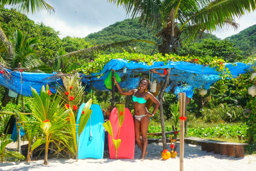 Woman on beach in la digue