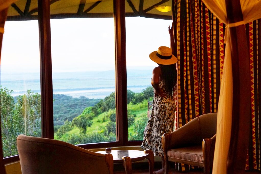Woman on safari in Kenya