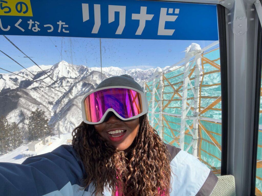 Black woman in cable car at Gala Yuzawa ski resort