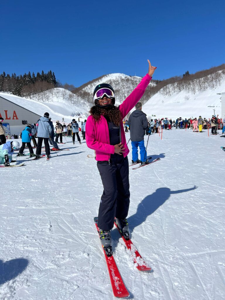 Black woman wearing skiing on a day trip to Gala Yuzawa Japan from Tokyo