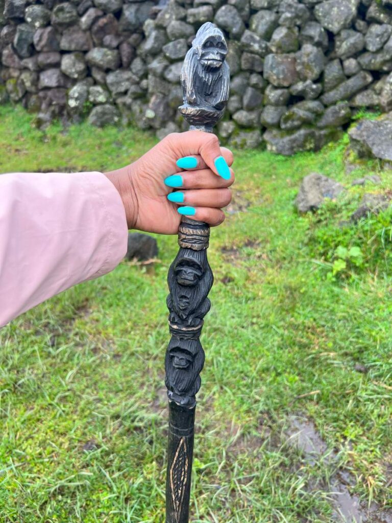 A trekking stick with gorilla carving provided at Volcanoes National Park, Rwanda