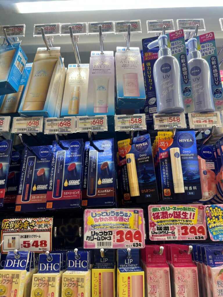 Shelf of Anessa sunscreens, a popular skincare souvenir from Japan.