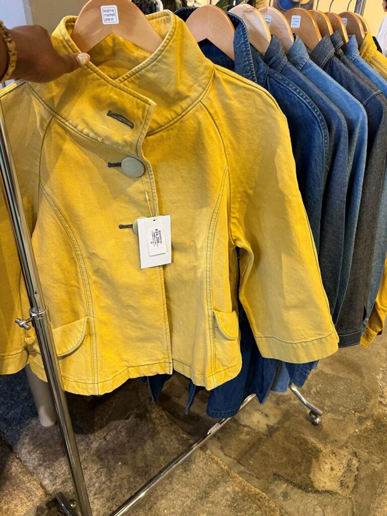 Authentic Japanese denim jackets on display, one of the best souvenirs from Japan for fashion lovers.