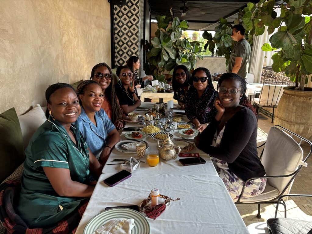 A group of girls enjoying their stay at a luxury boutique hotel in Marrakech.