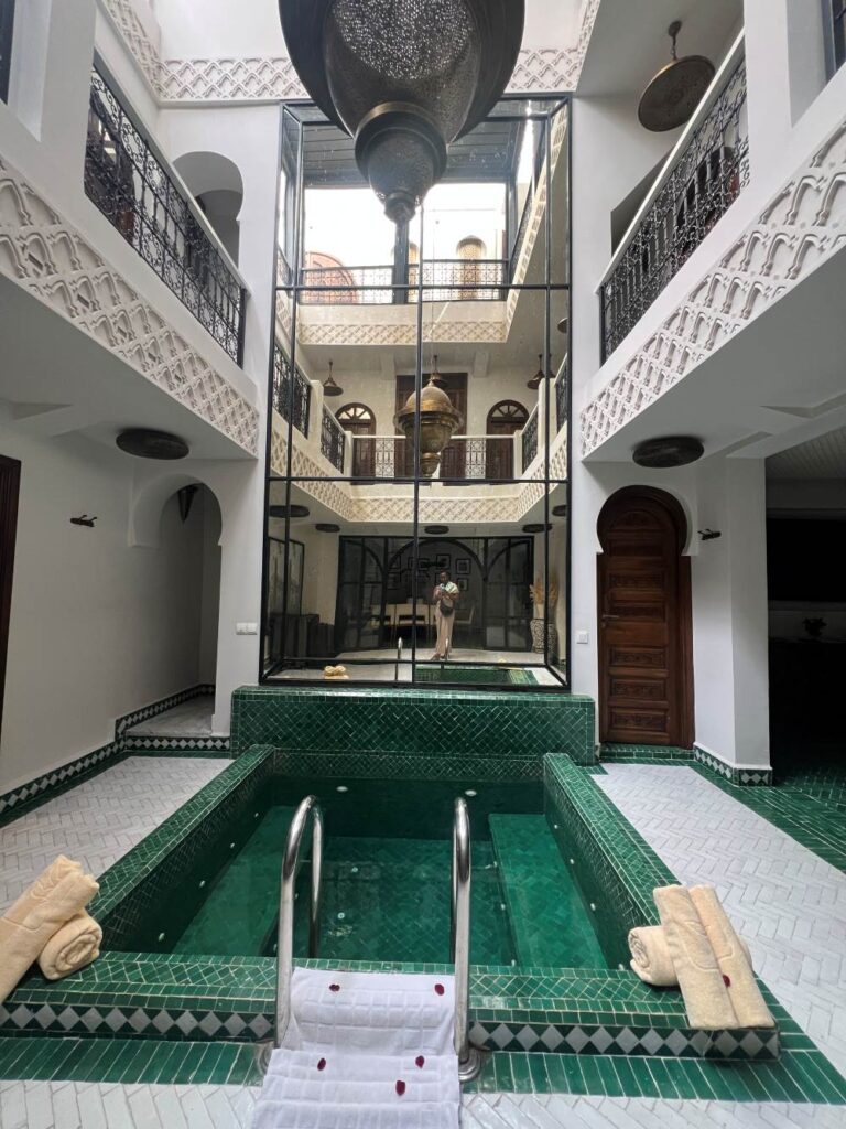 The plunge pool at Dar Emeraude raid, a must-stay riad in Marrakech.