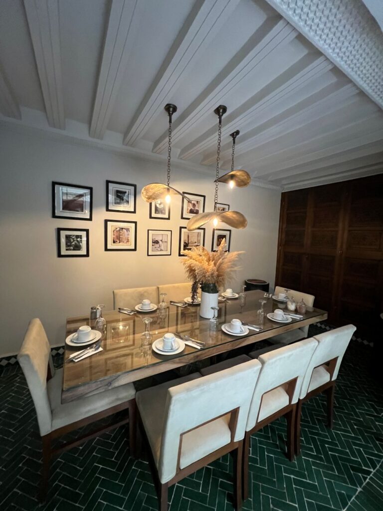 Elegant dining area in a laid-back riad in Marrakech medina.