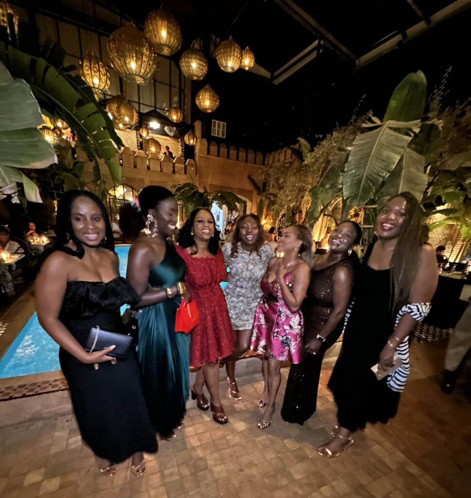 Dee celebrating her birthday dinner party with friends at La Trattoria in Marrakech