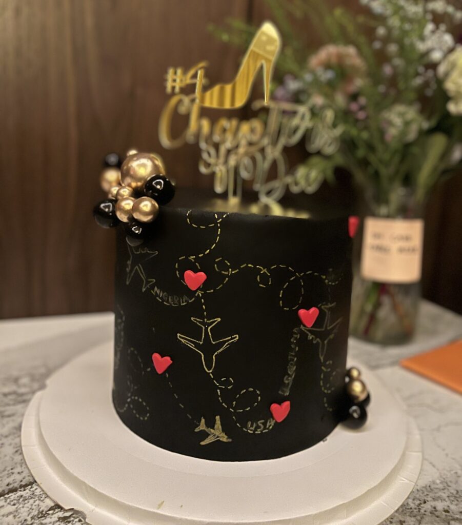 The birthday cake of Dee, a Nigerian-American travel blogger and the founder of Well Worn Heels