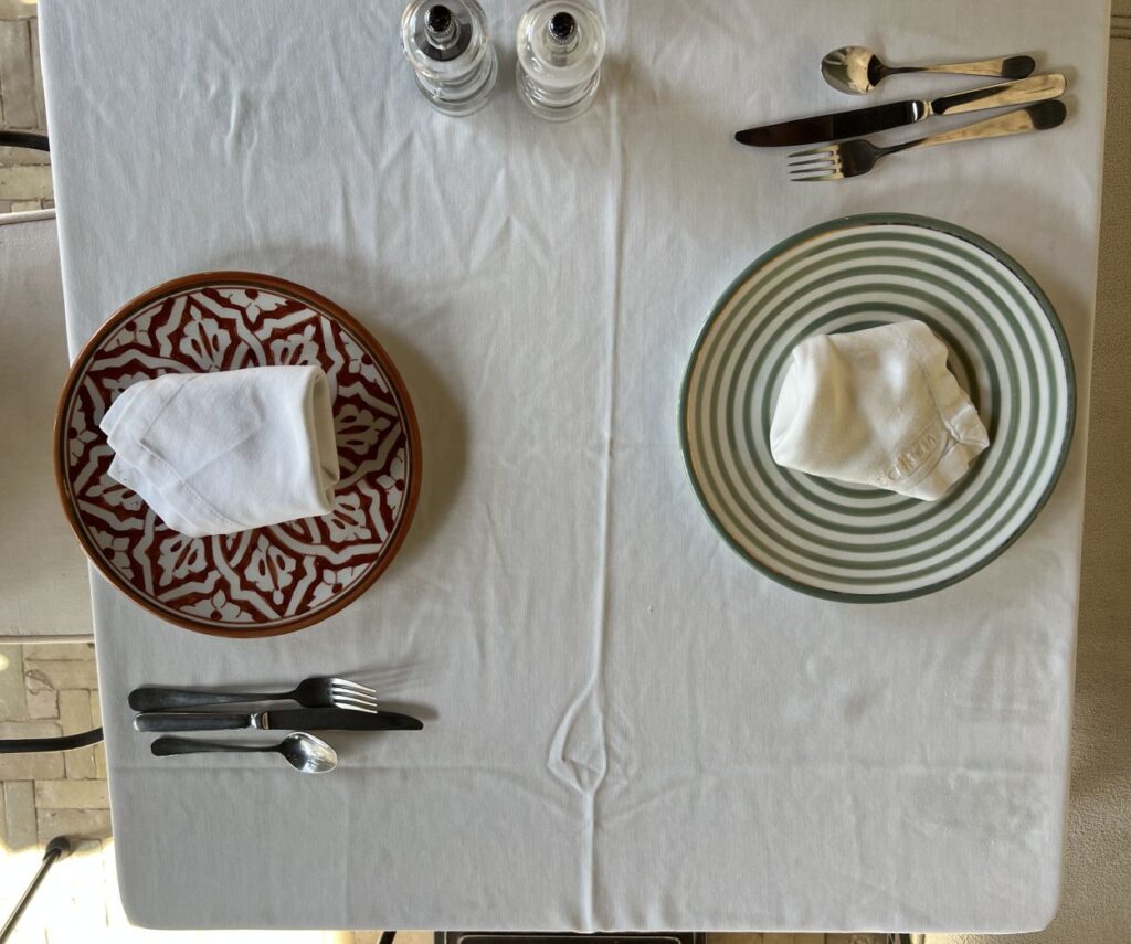 Authentic ceramic plates of Morocco used at a luxury boutique hotel in Marrakech.