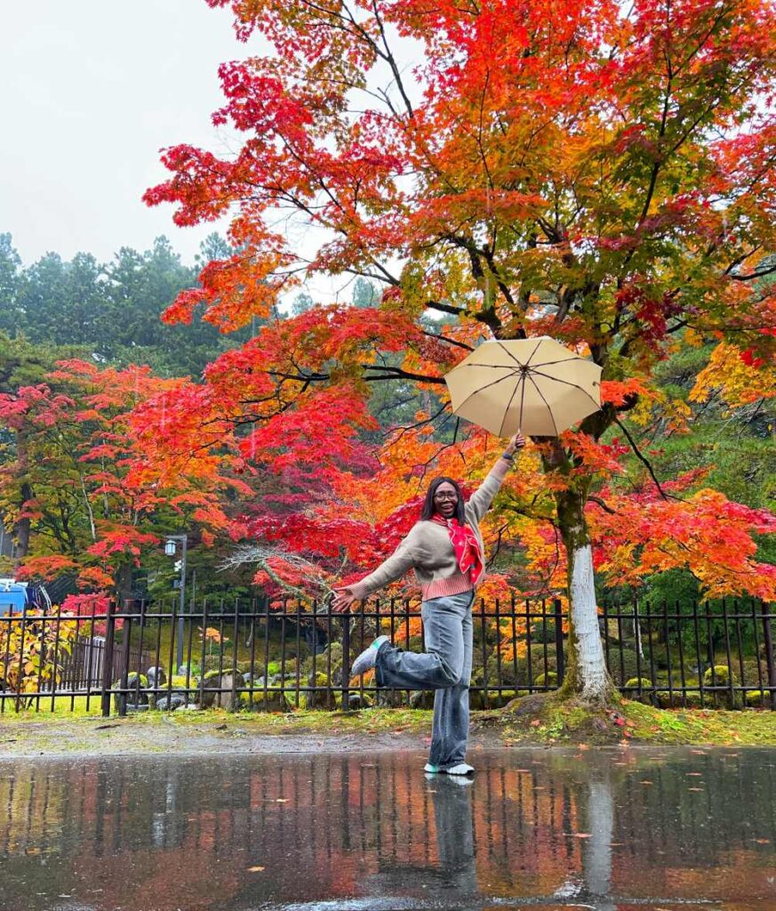 Dee from Well Worn Heels enjoying the autumn colors in Nikko, Japan in 2025.