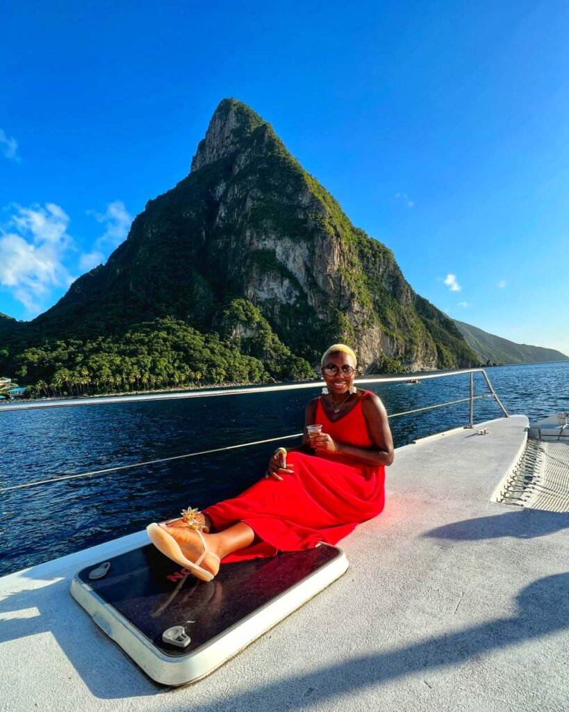 Sunset catamaran sailing along the St. Lucia coast, showcasing relaxed yet memorable 40th birthday trip ideas