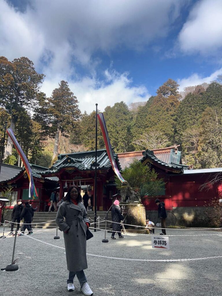 At 3:330 PM, tourists can walk to Hakone Shrine for the last daylight stop on the one-day Hakone itinerary.