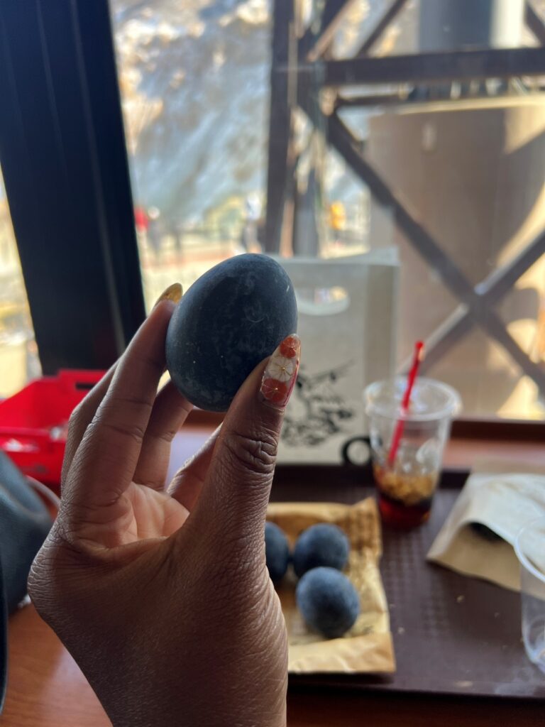 Kuro-Tamago or eggs boiled in the natural sulfurous waters, are a unique thing to experience in Owakudani Valley on a Hakone trip.