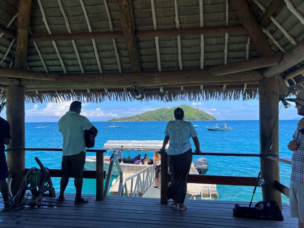 The staff at Likuliku Lagoon Resort playing music and singing to entertain guests.