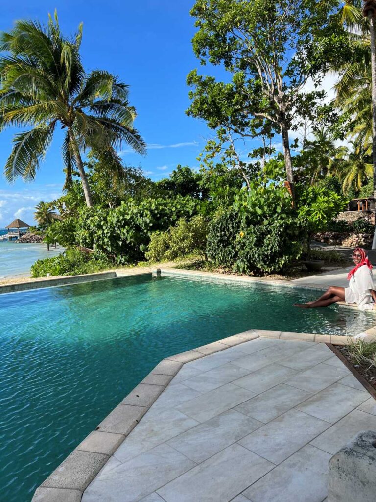 The swimming pool at Likuliku Lagoon Resort, a luxury adults-only stay in Fiji.