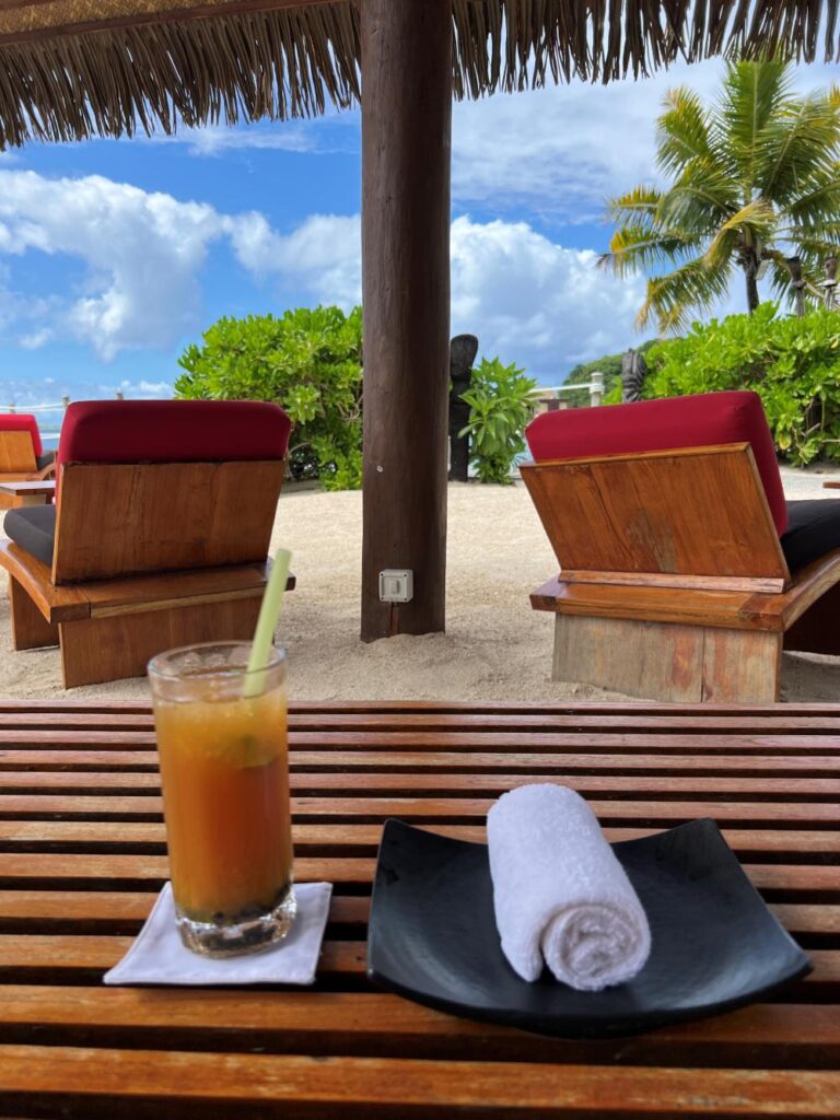 Guests at Likuliku Lagoon Resort are warmly welcomed by the resort owners with a welcome drink and music.