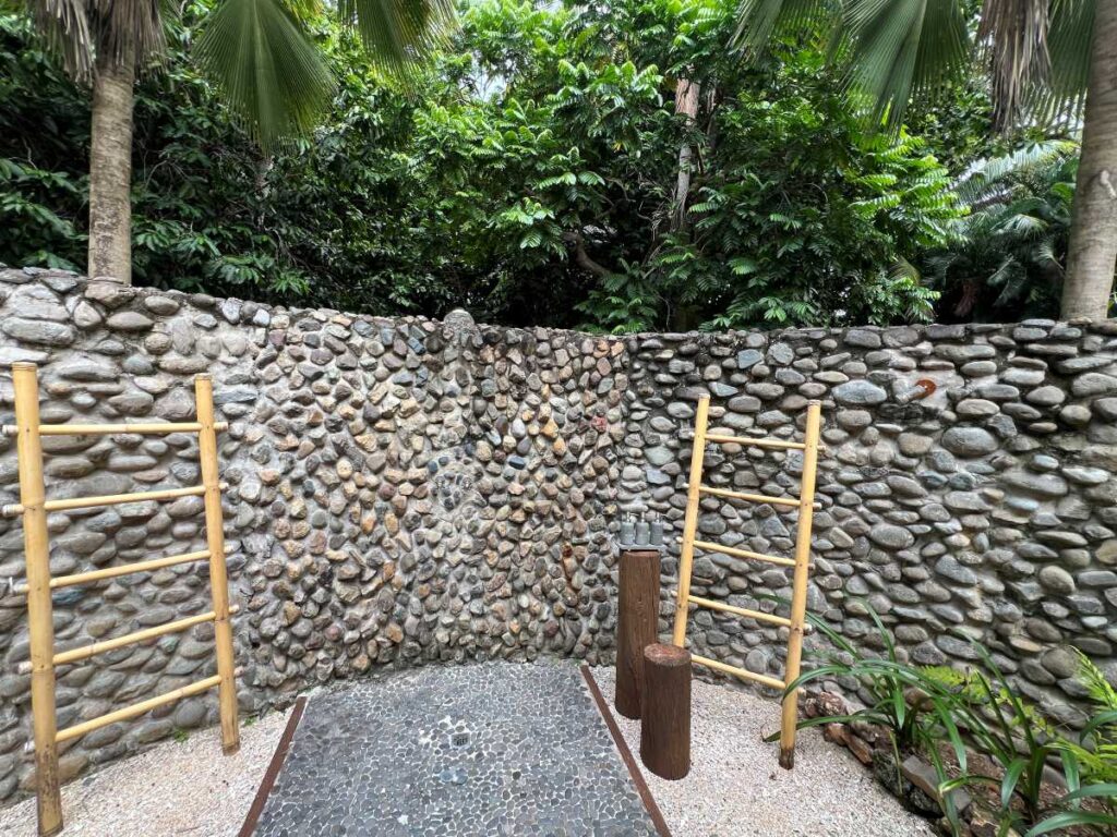 The open shower at Likuliku Lagoon Resort, a chic local's owned adult-only resort in Fiji.