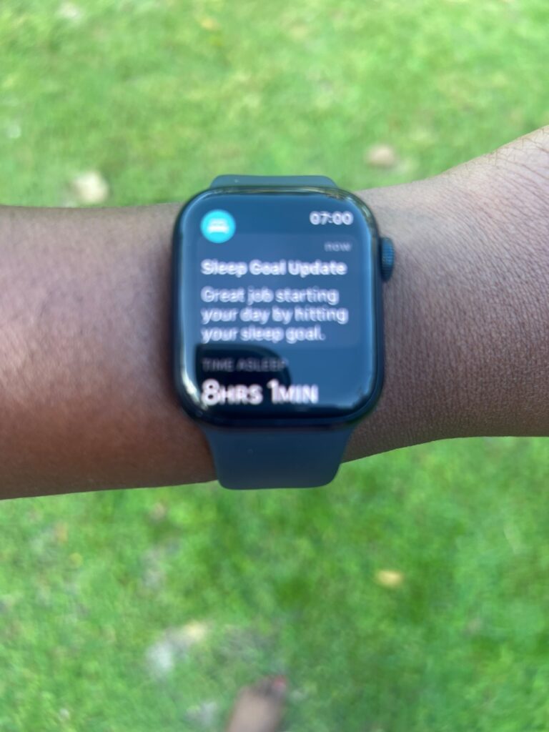 An Apple watch showing good sleep score for a guest after a good night stay at Likuliku Lagoon Resort.