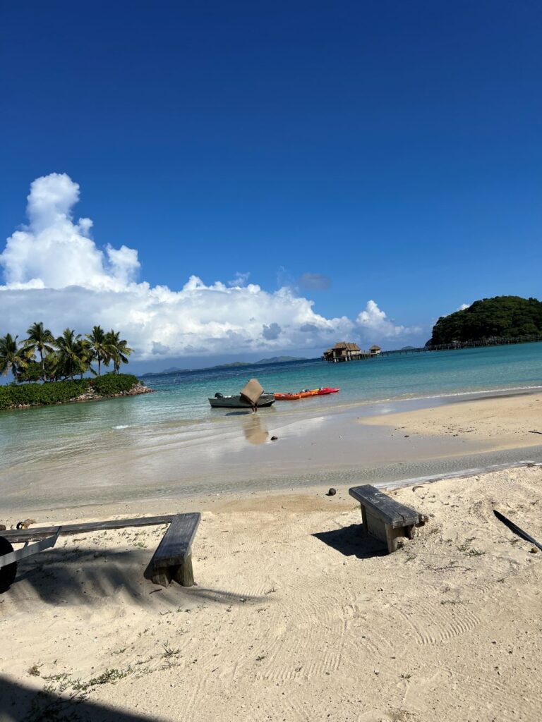 The on-site kayaking spot at Likuliku Lagoon Resort, a luxury resort in Fiji.