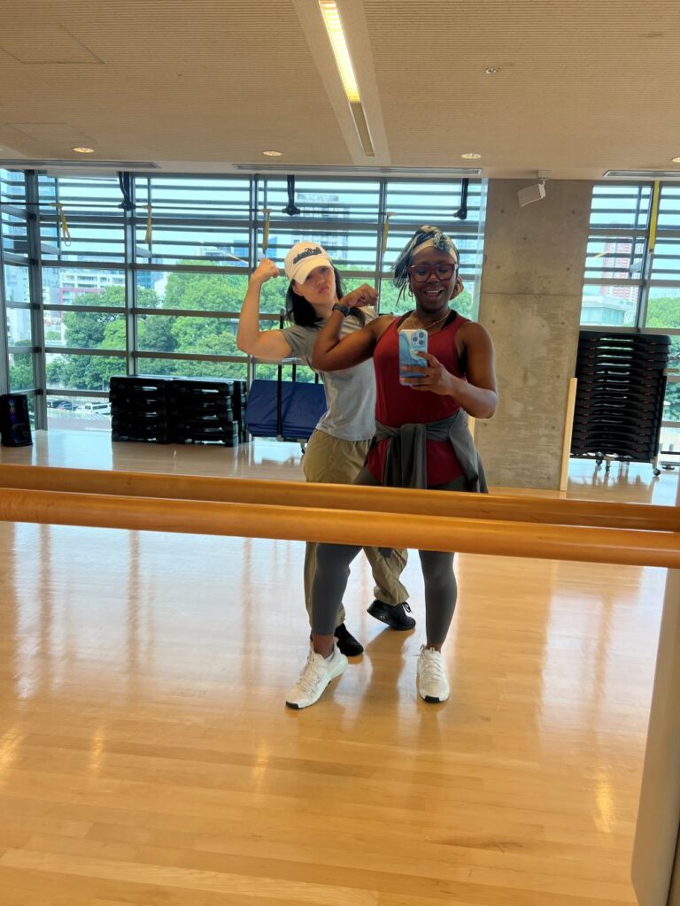Two women in bootcamp at Tokyo American Club, Japan